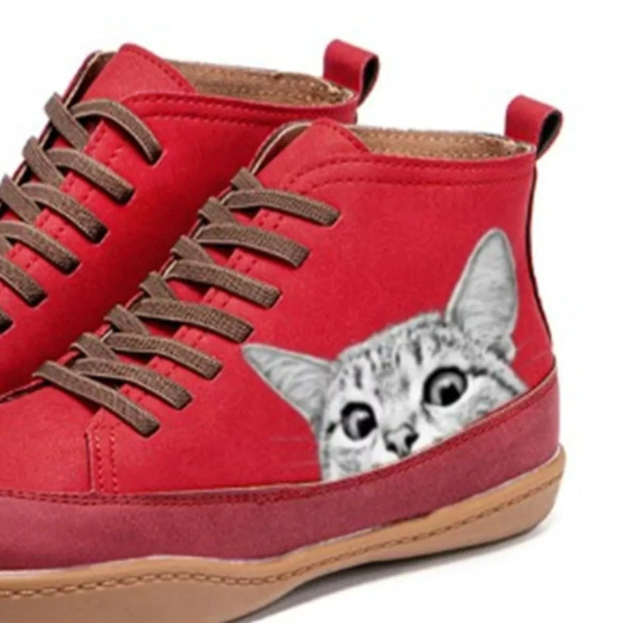 Cat Print Striped Ankle Sneakers Apparel and Accessories