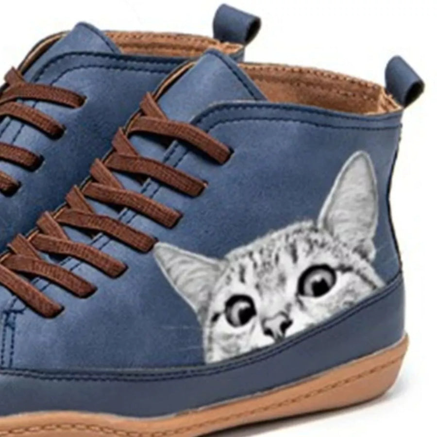 Cat Print Striped Ankle Sneakers Apparel and Accessories