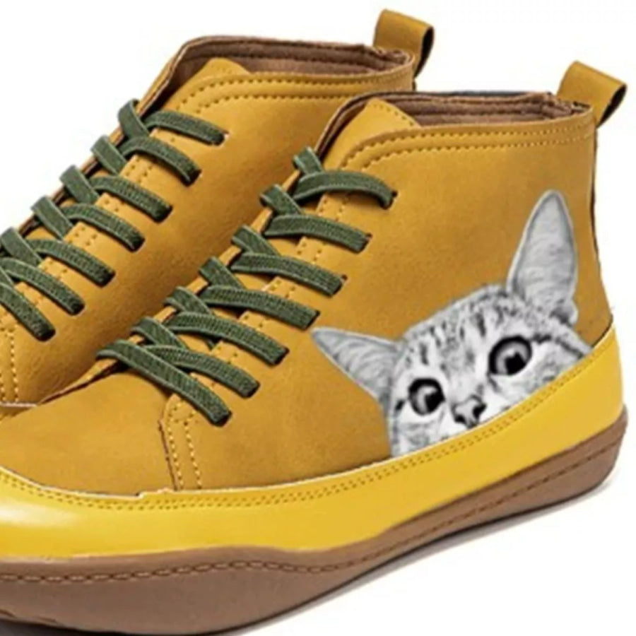 Cat Print Striped Ankle Sneakers Apparel and Accessories