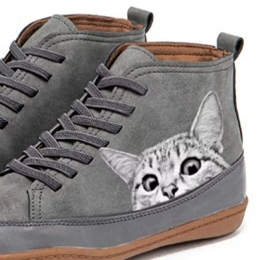 Cat Print Striped Ankle Sneakers Apparel and Accessories