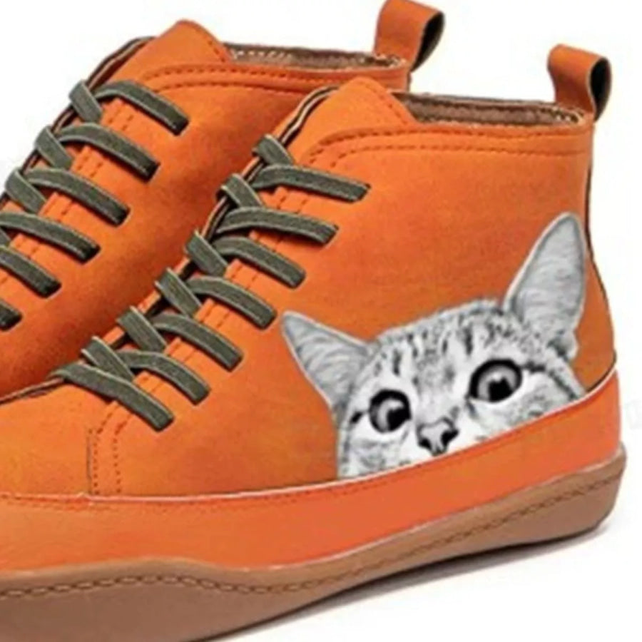 Cat Print Striped Ankle Sneakers Apparel and Accessories