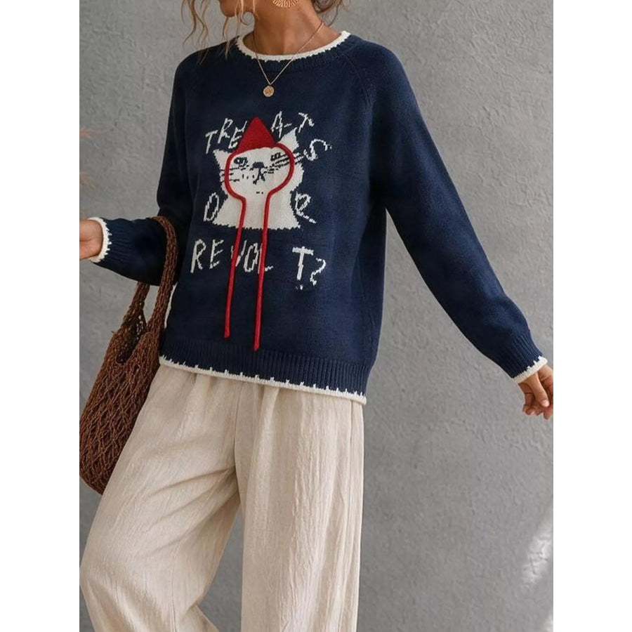 Cat Raglan Sleeve Sweater Apparel and Accessories