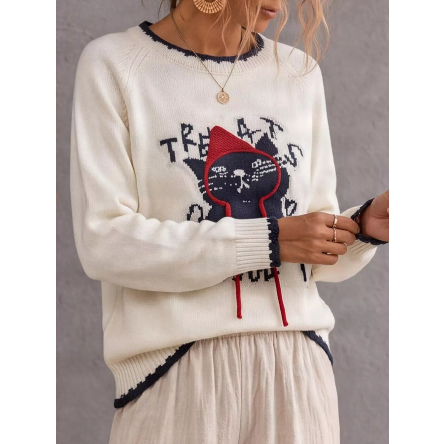Cat Raglan Sleeve Sweater Apparel and Accessories