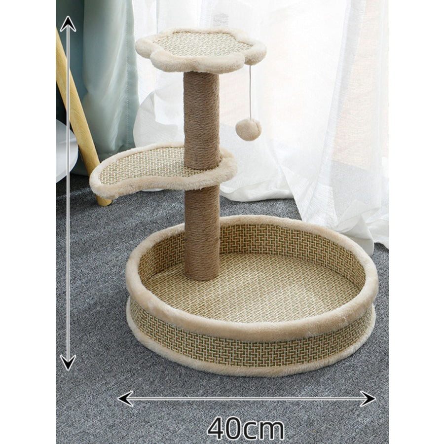 Cat Scratching Post with Cat Bed and Toy Beige Rattan Mat Climbing Frame / One Size Apparel and Accessories