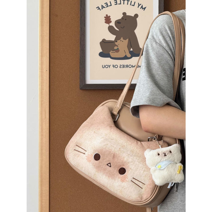 Cat Shoulder Bag with Charm Camel / One Size Apparel and Accessories