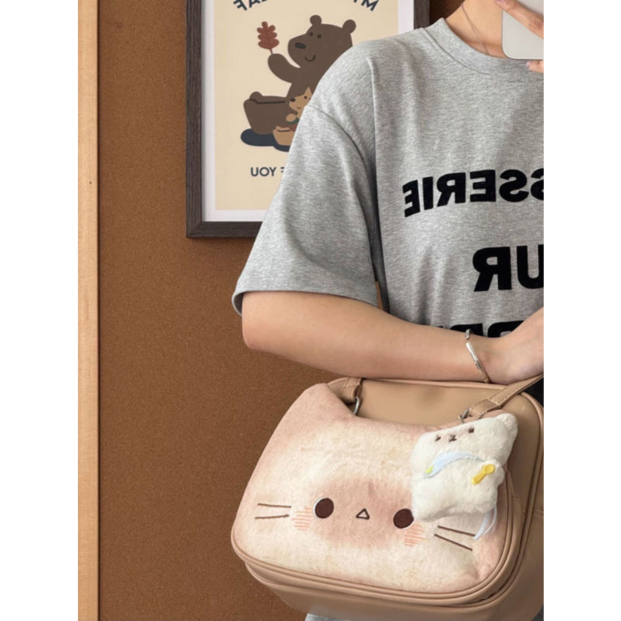 Cat Shoulder Bag with Charm Camel / One Size Apparel and Accessories