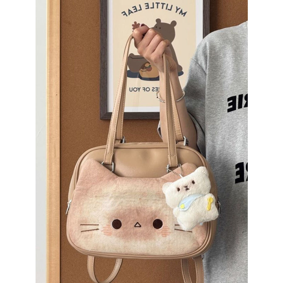 Cat Shoulder Bag with Charm Camel / One Size Apparel and Accessories