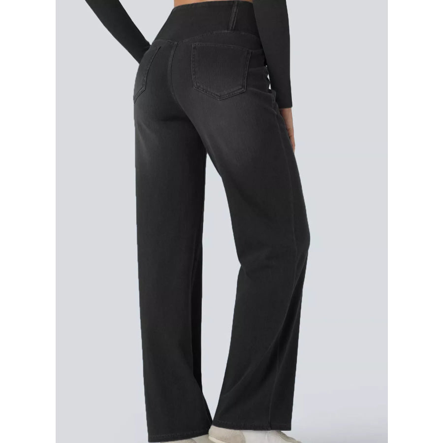 Cat’s whisker High-Waisted Cross-Over Waistband Stretch Straight Jeans Apparel and Accessories