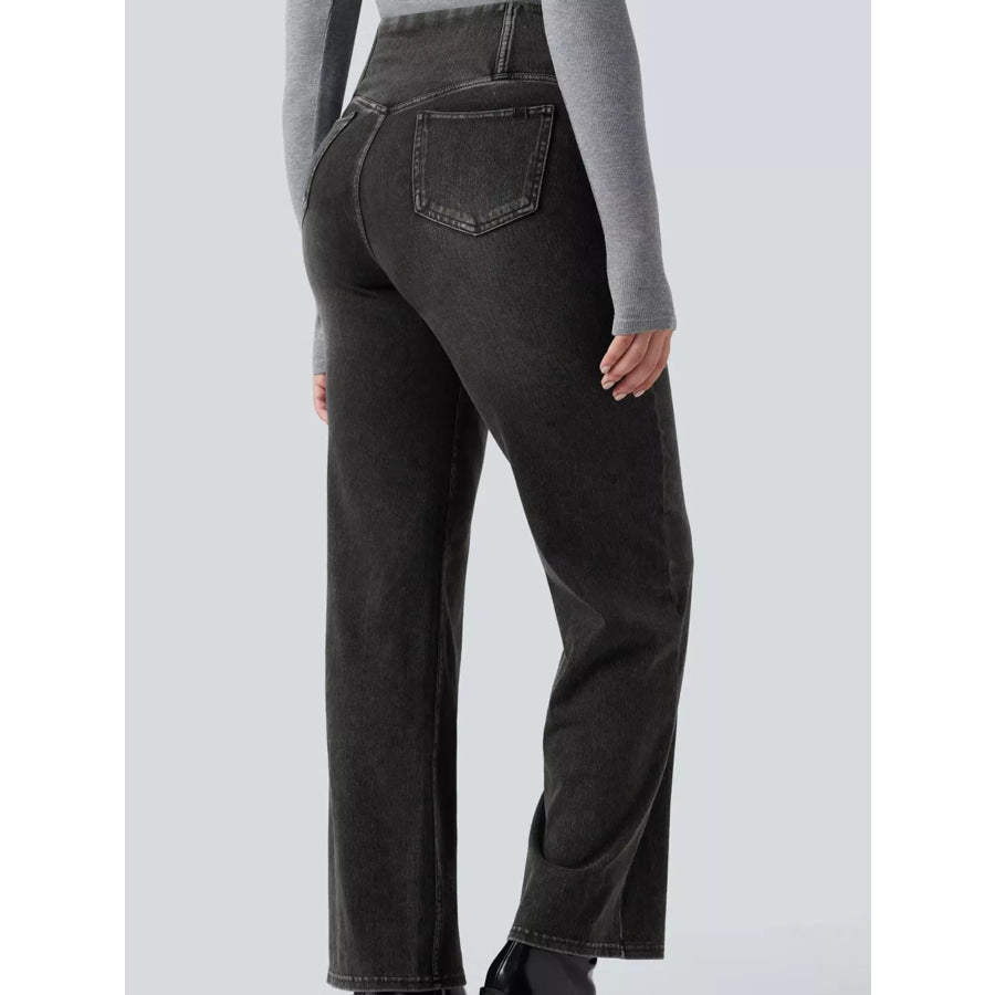 Cat’s whisker High-Waisted Cross-Over Waistband Stretch Straight Jeans Apparel and Accessories