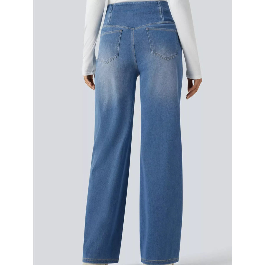 Cat’s whisker High-Waisted Cross-Over Waistband Stretch Straight Jeans Apparel and Accessories