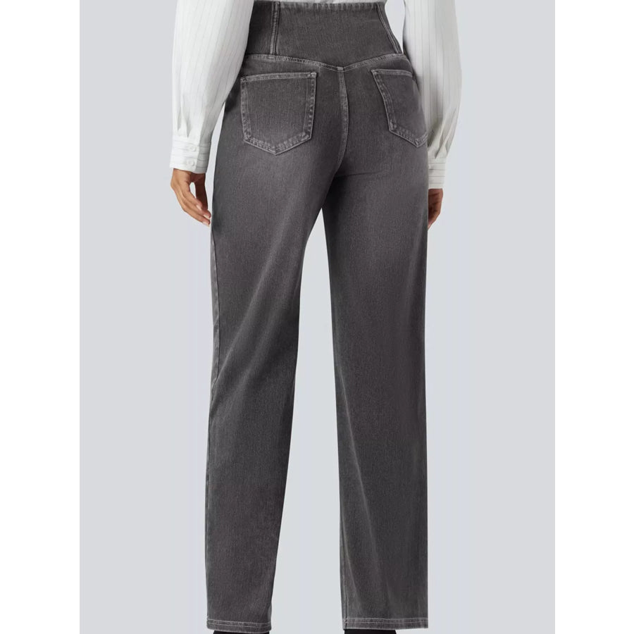 Cat’s whisker High-Waisted Cross-Over Waistband Stretch Straight Jeans Apparel and Accessories