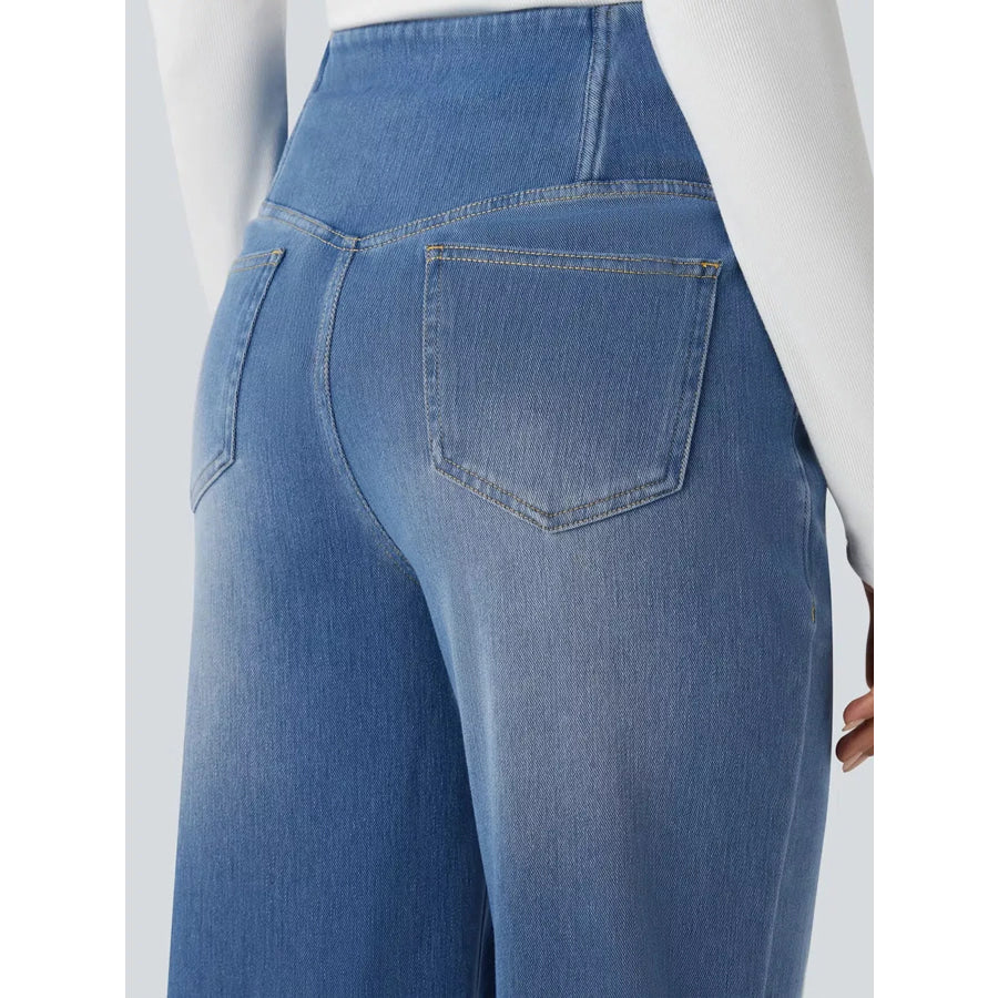 Cat’s whisker High-Waisted Cross-Over Waistband Stretch Straight Jeans Apparel and Accessories
