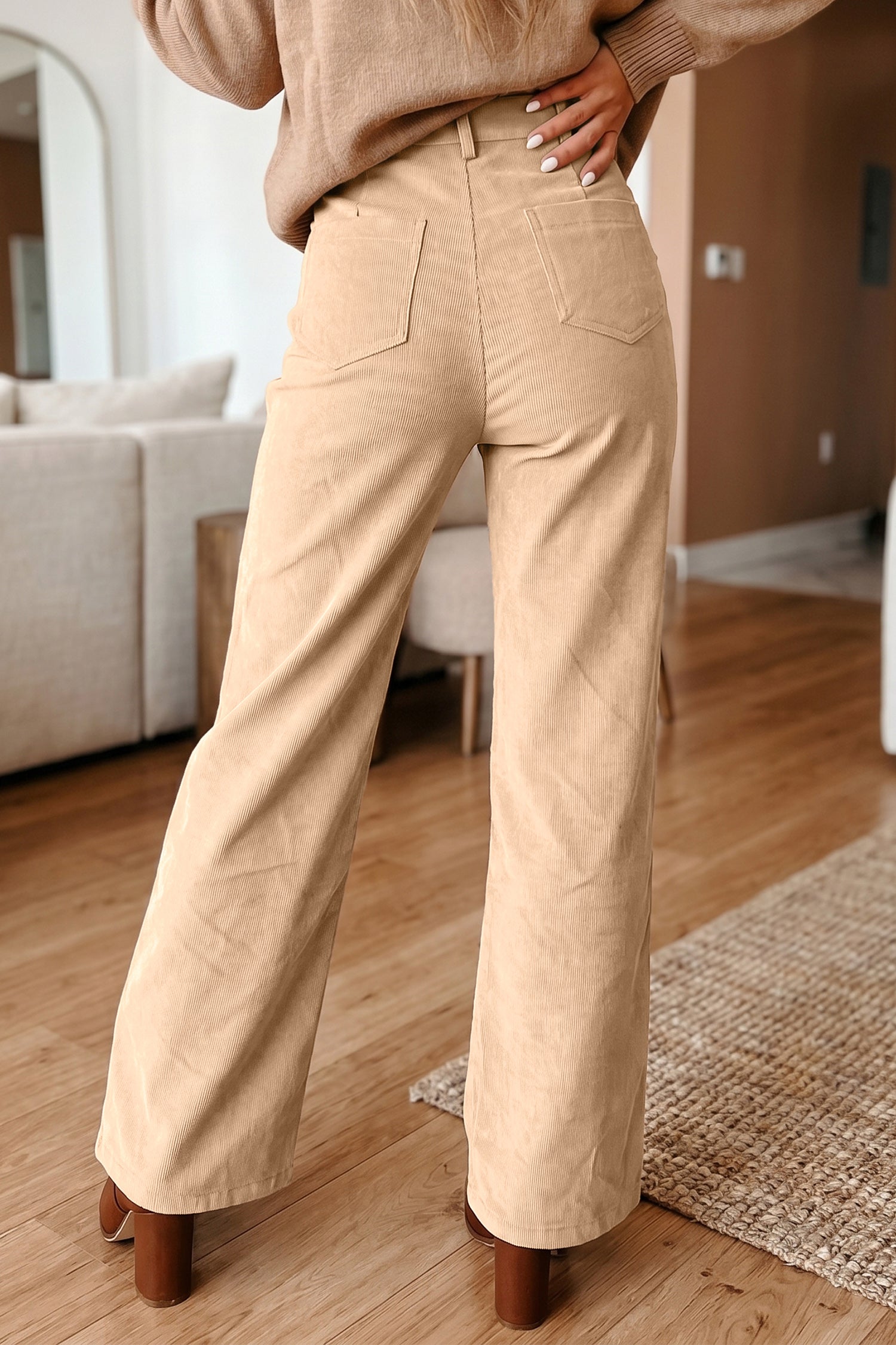 Smoke Gray Corduroy Side Panel Colorblock Straight Leg Pants Bottoms/Pants & Culotte
