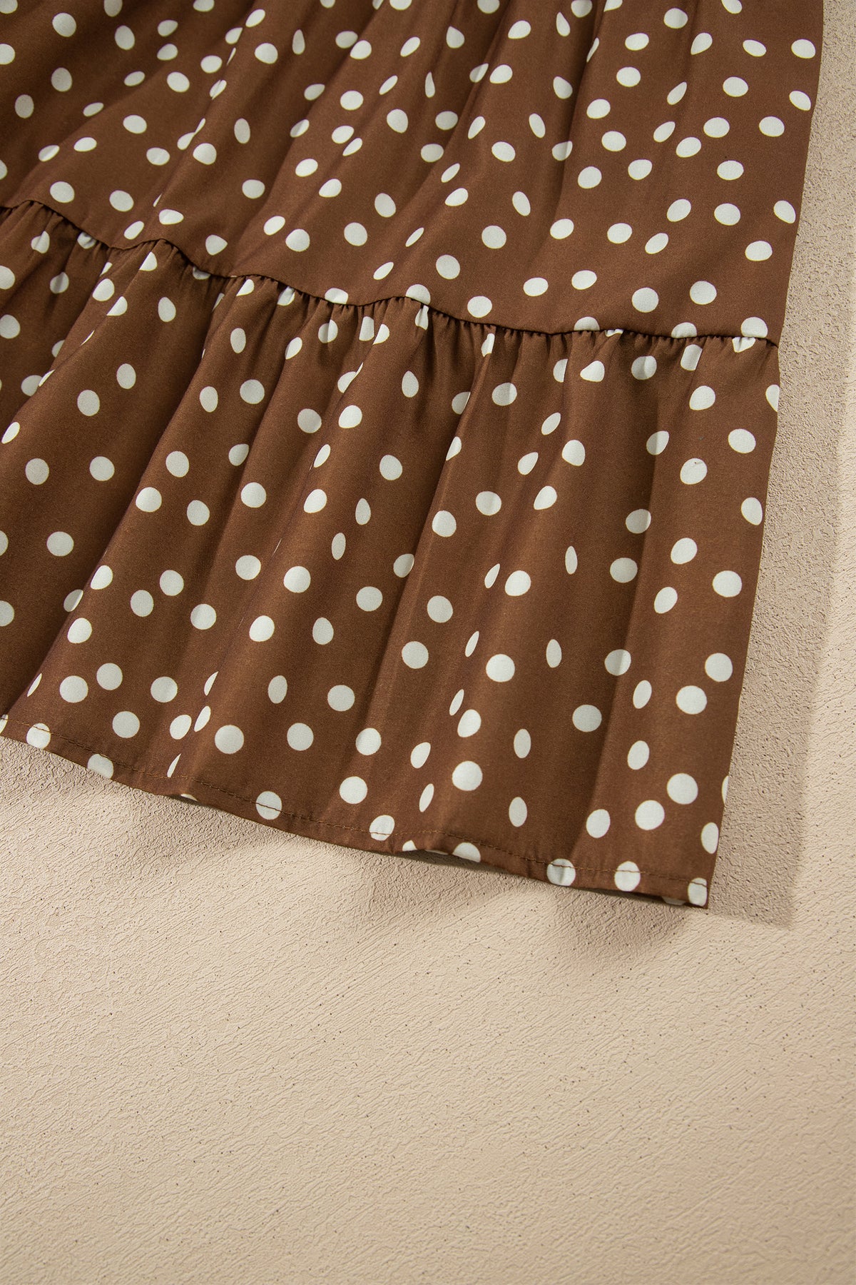 Brown V Neck Polka Dot Long Sleeve Shift Plus Size Dress