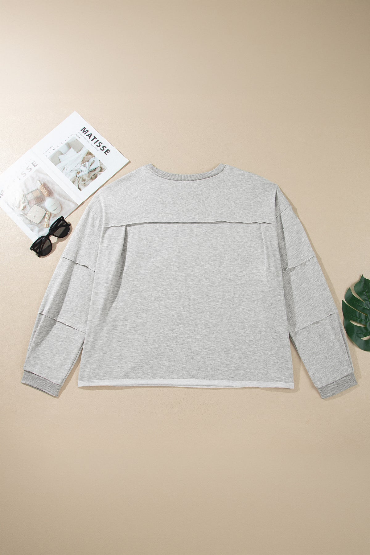 Light Grey Long Sleeve Patch Embroidery Tunic Plus Size Blouse