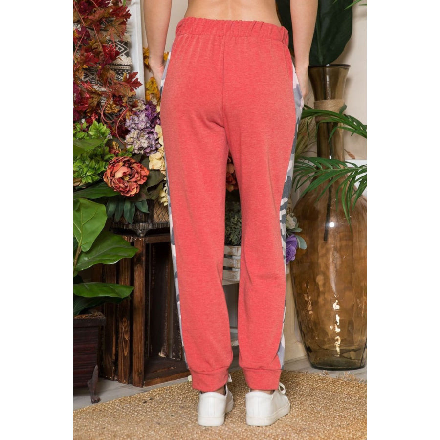 Celeste Design Full Size Camouflage Elastic Waist Sweatpants Red / S Apparel and Accessories