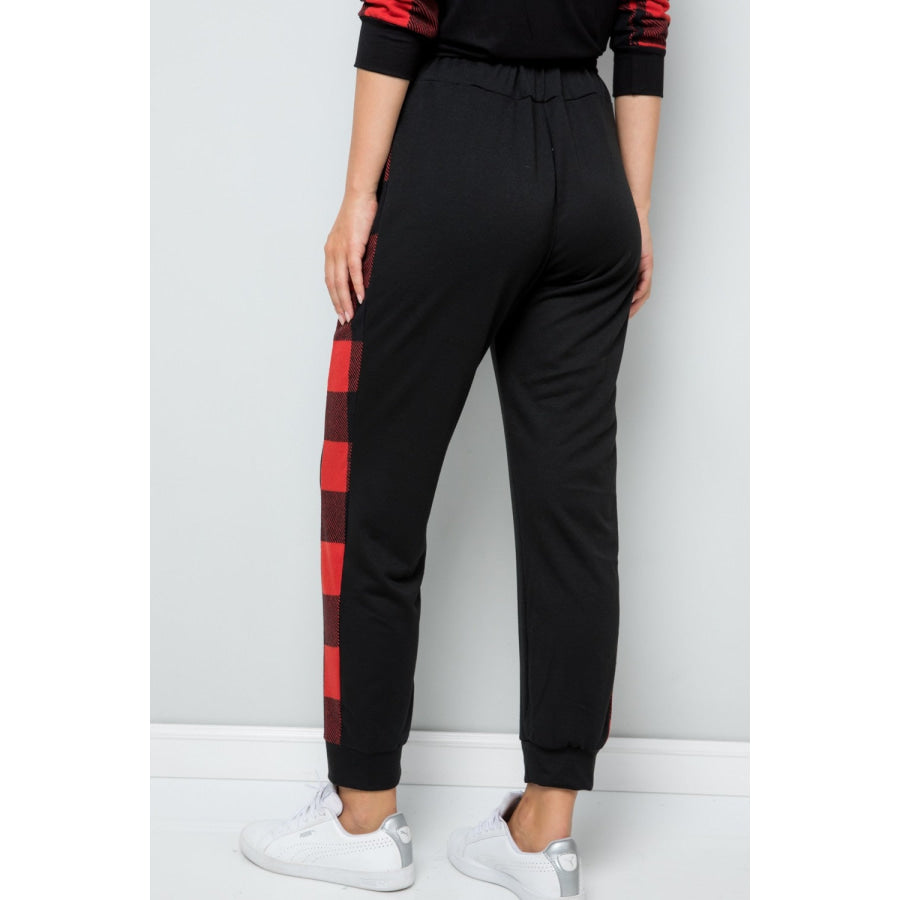 Celeste Design Full Size Plaid Side Print Sweatpants Apparel and Accessories