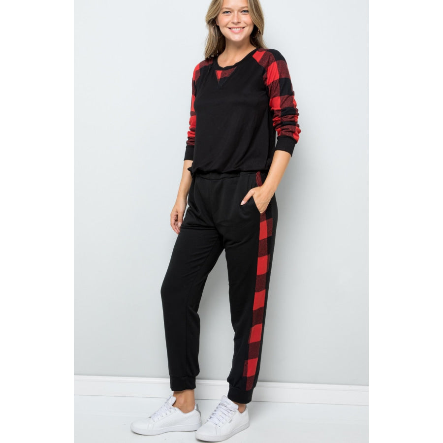 Celeste Design Full Size Plaid Side Print Sweatpants Apparel and Accessories