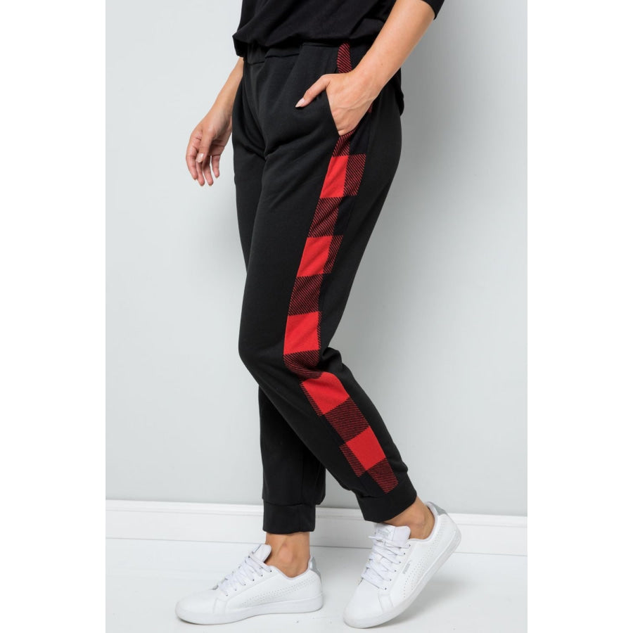 Celeste Design Full Size Plaid Side Print Sweatpants Red Plaid / S Apparel and Accessories