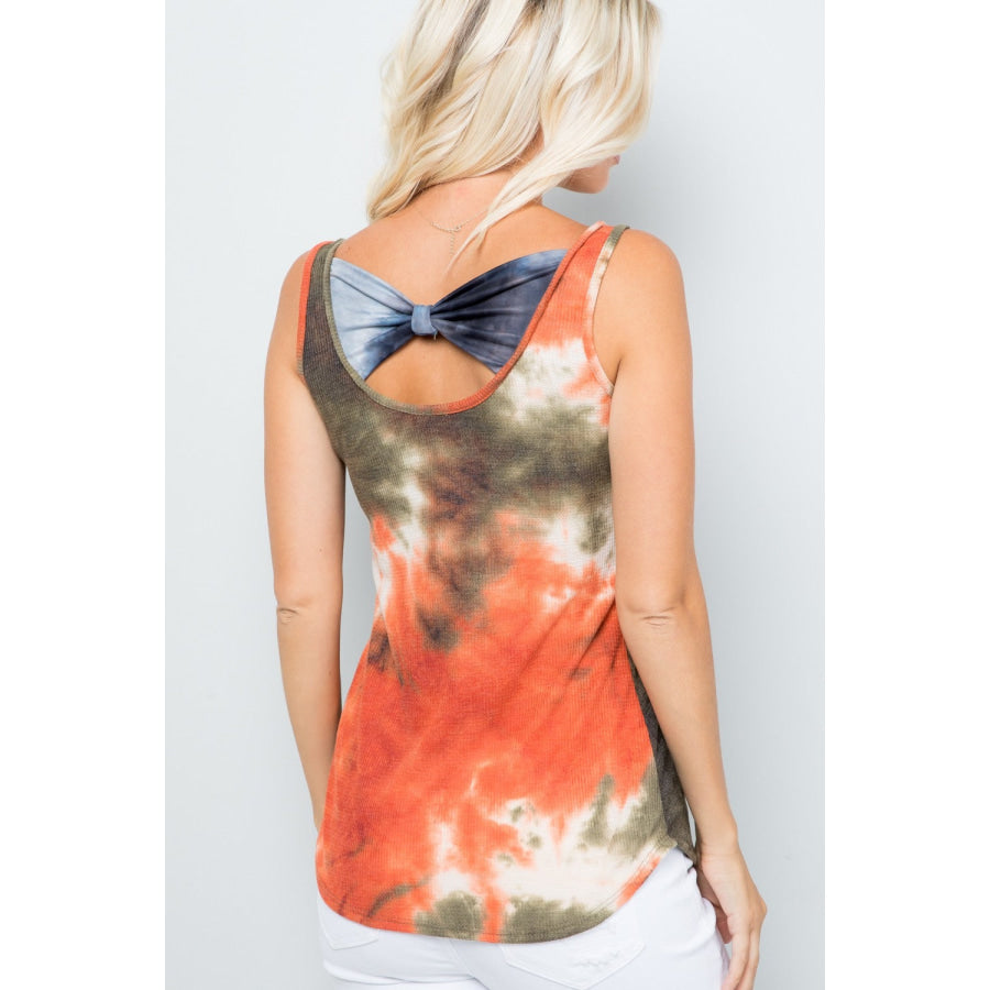 Celeste Full Size Backside Bow Tie Tie Dye Tank Apparel and Accessories