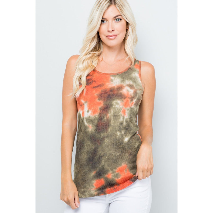 Celeste Full Size Backside Bow Tie Tie Dye Tank Olive Tie Dye / S Apparel and Accessories