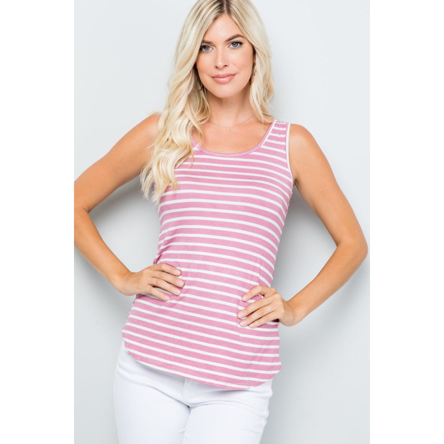 Celeste Full Size Backside Bow Tie Striped Tank Pink Stripe / S Apparel and Accessories