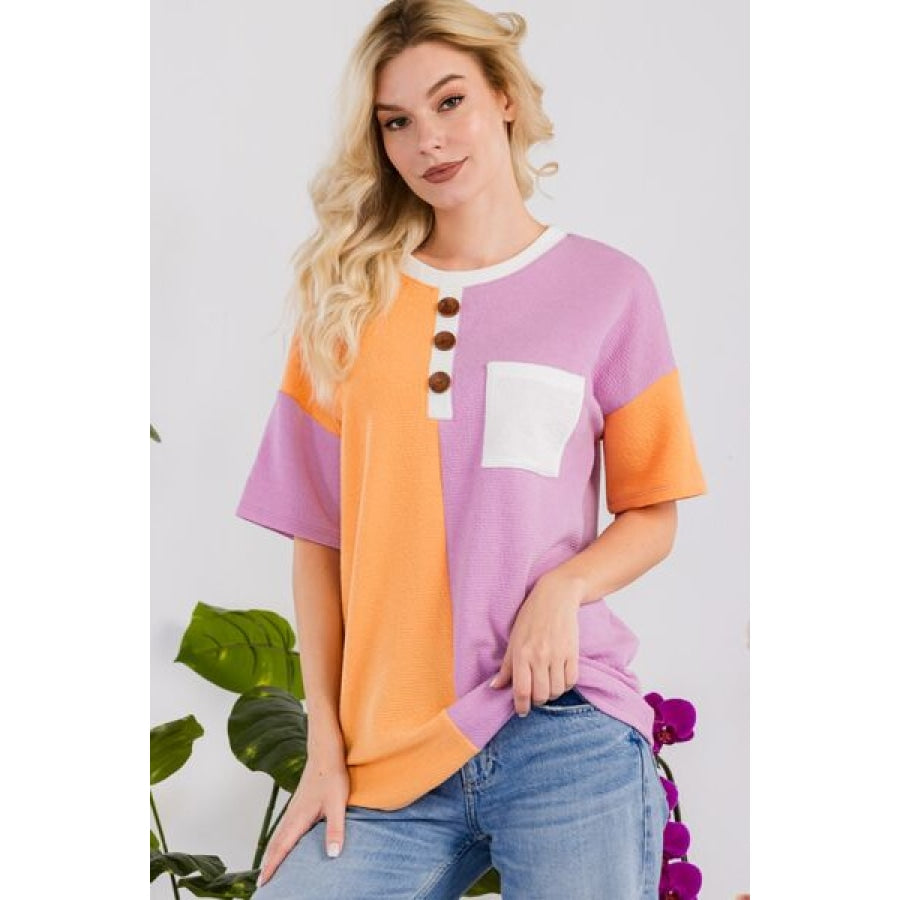 Celeste Full Size Color Block Short Sleeve T-Shirt Apparel and Accessories