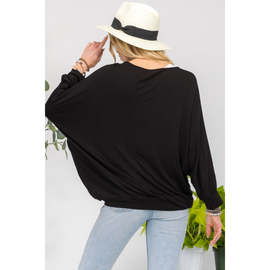 Celeste Full Size Contrast Round Neck Top with Two Layer Detail Apparel and Accessories