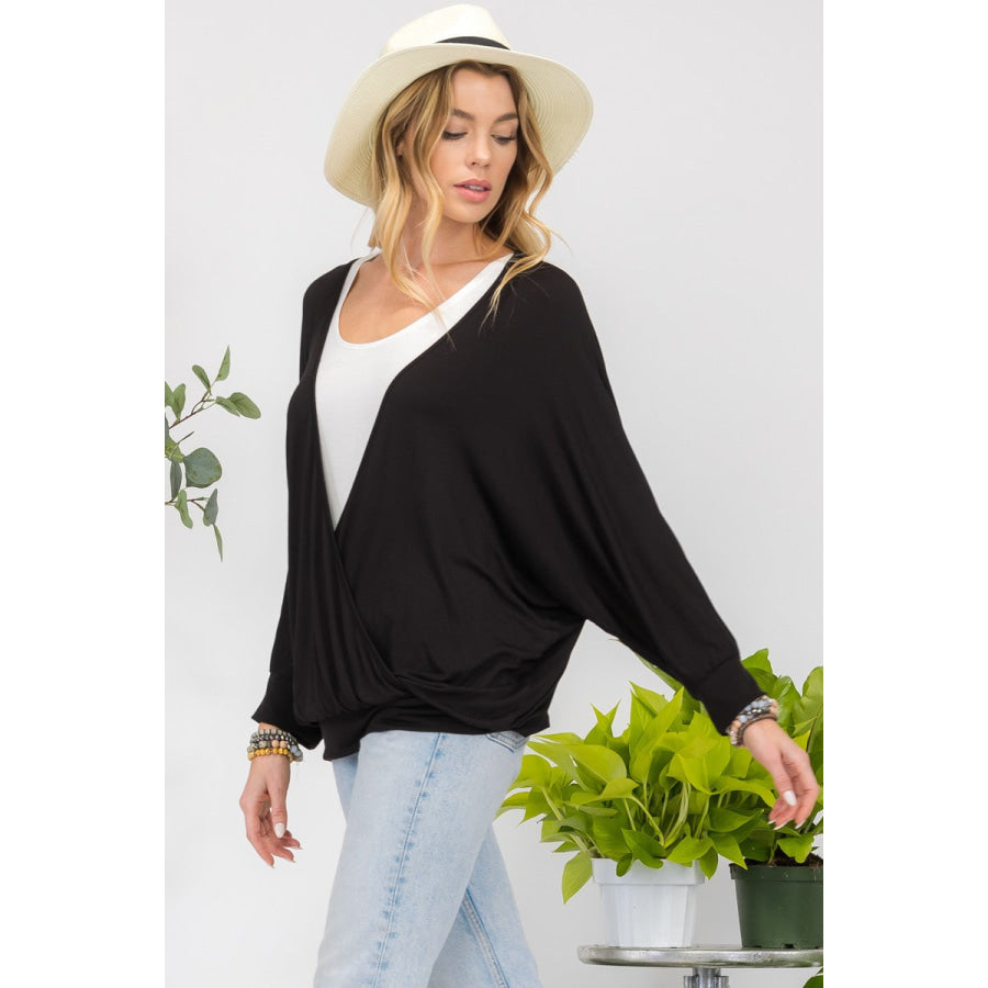 Celeste Full Size Contrast Round Neck Top with Two Layer Detail Apparel and Accessories