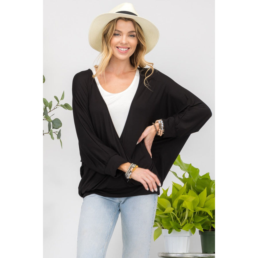 Celeste Full Size Contrast Round Neck Top with Two Layer Detail Black / S Apparel and Accessories