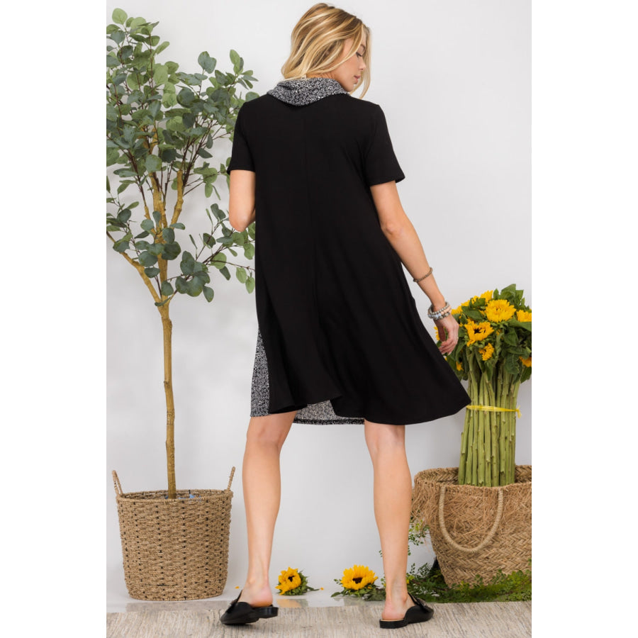 Celeste Full Size Decor Button Short Sleeve Dress with Pockets Black / S Apparel and Accessories