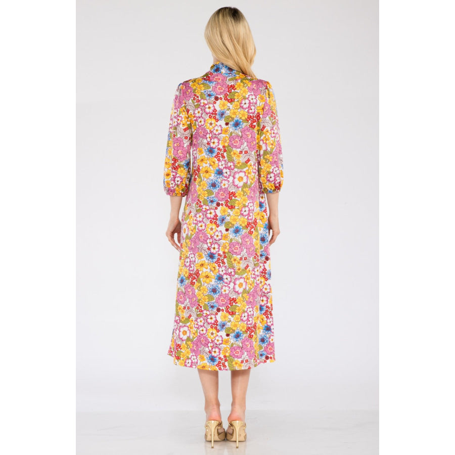 Celeste Full Size Floral Midi Dress with Bow Tied Apparel and Accessories