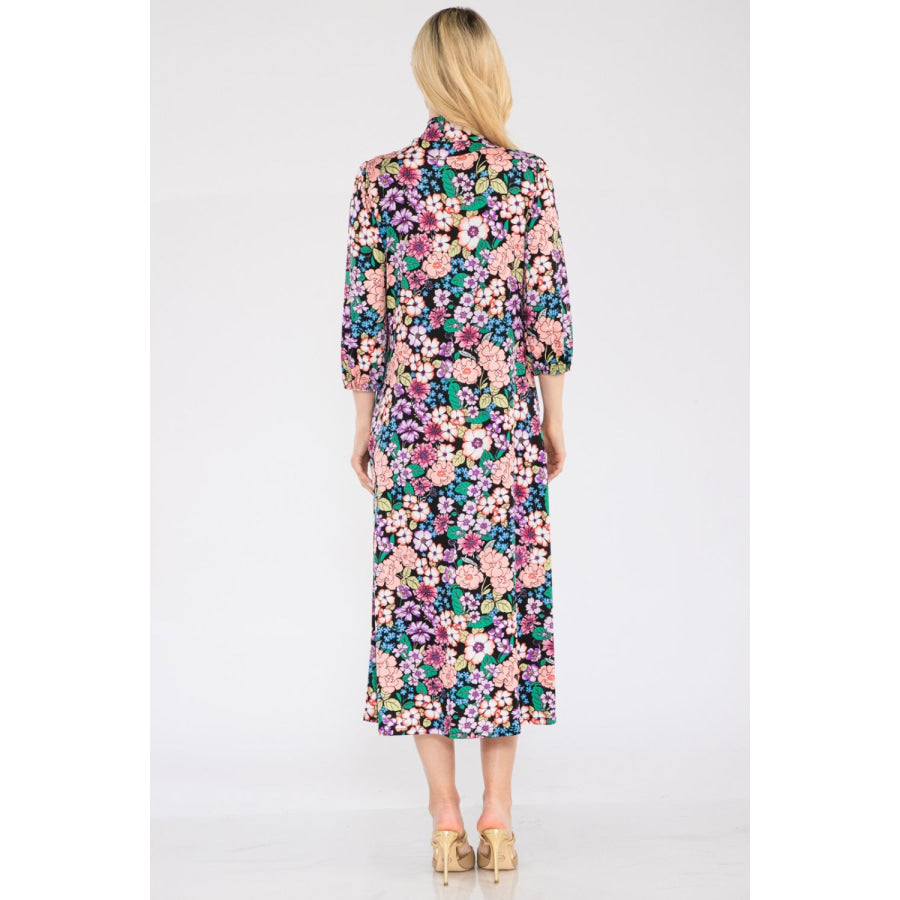 Celeste Full Size Floral Midi Dress with Bow Tied Apparel and Accessories