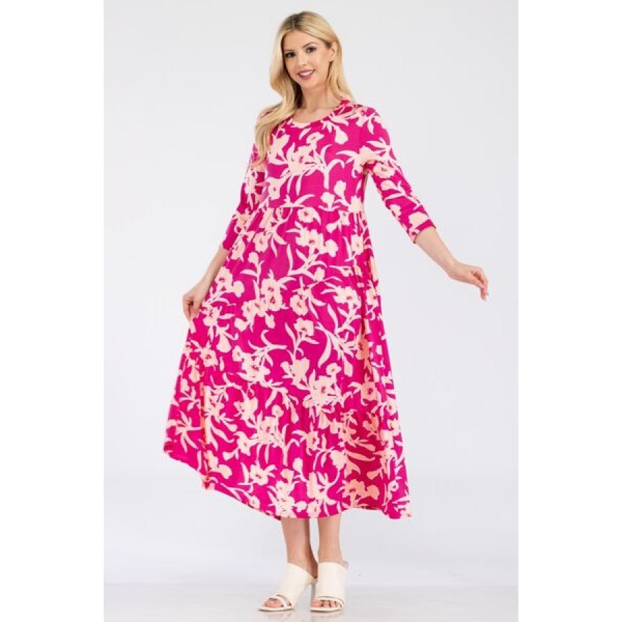 Celeste Full Size Floral Round Neck Ruffle Hem Dress Apparel and Accessories