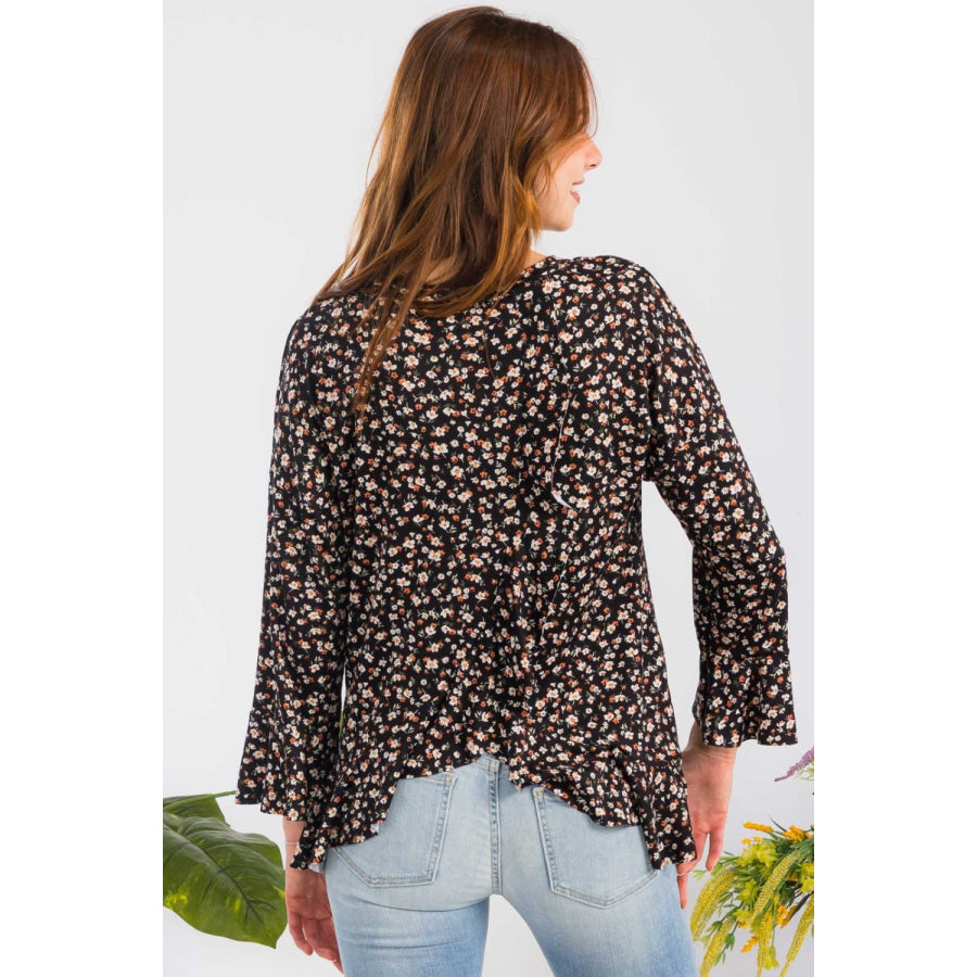 Celeste Full Size Floral Ruffle Detail Top Apparel and Accessories