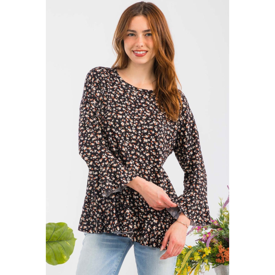 Celeste Full Size Floral Ruffle Detail Top Apparel and Accessories