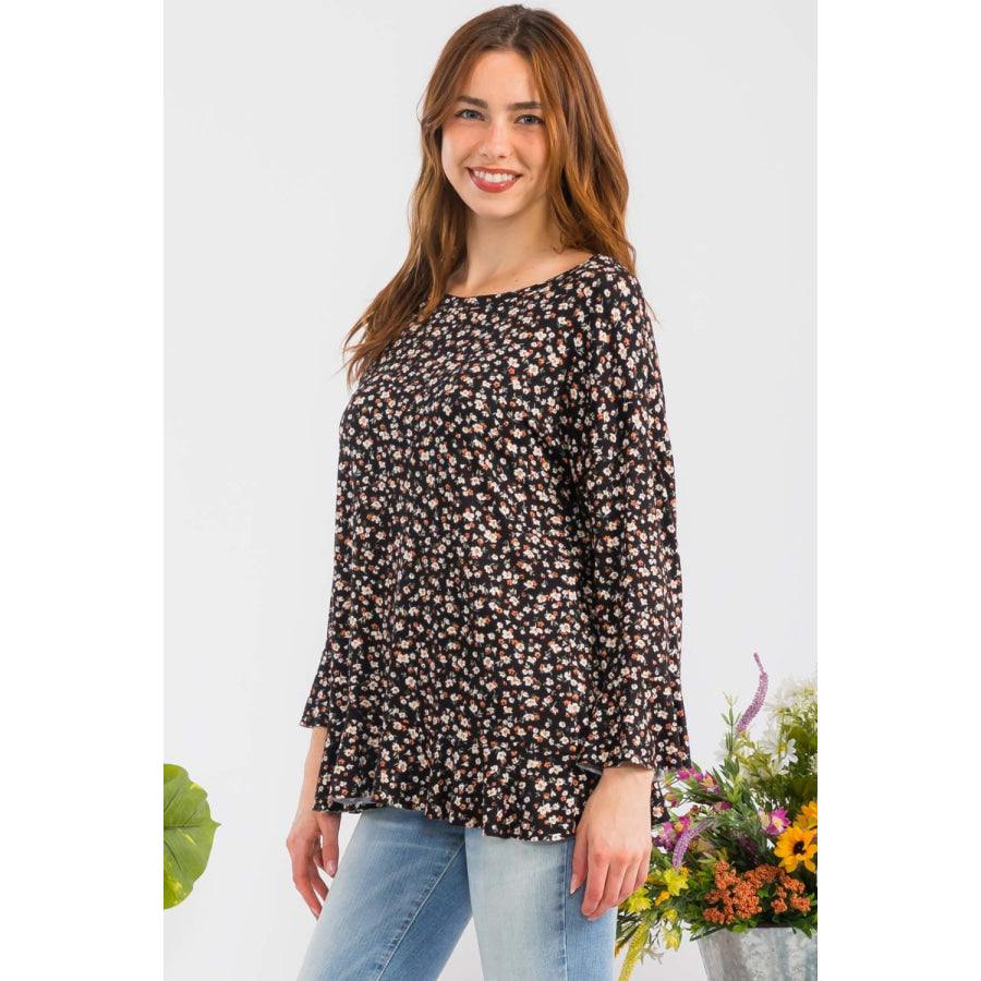 Celeste Full Size Floral Ruffle Detail Top Apparel and Accessories