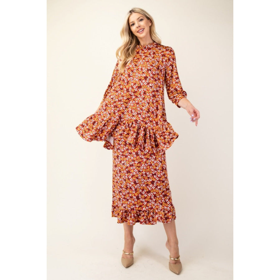 Celeste Full Size Floral Ruffled Top and Midi Skirt Set Apparel and Accessories