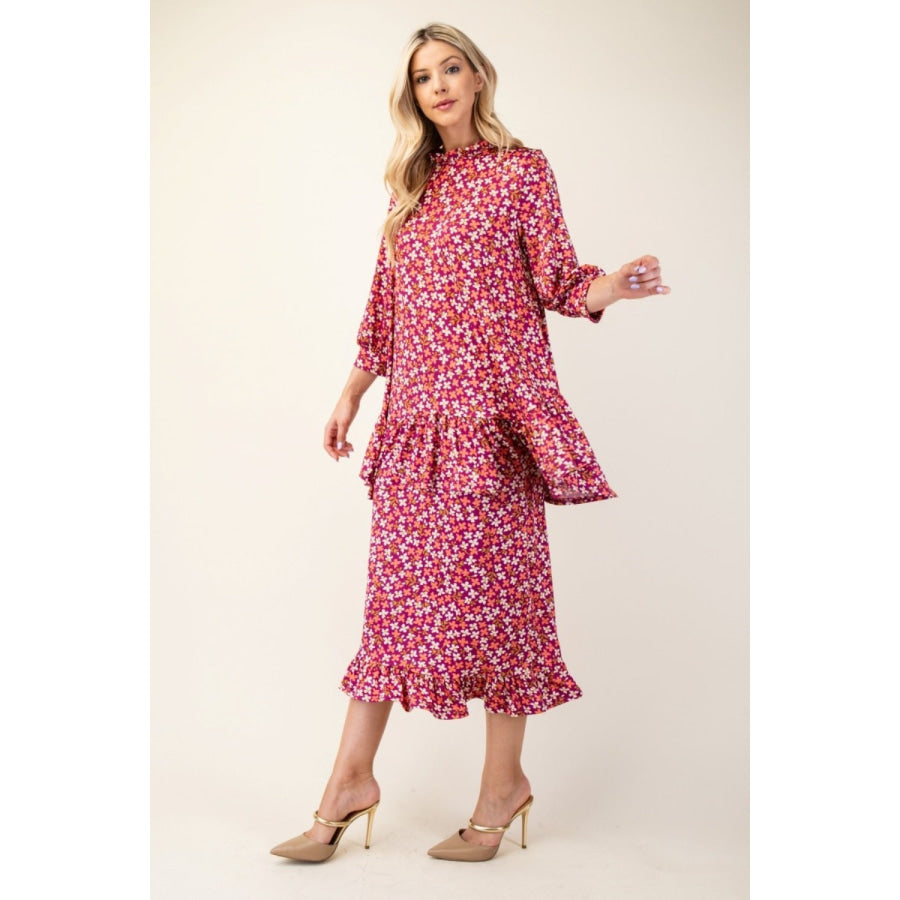 Celeste Full Size Floral Ruffled Top and Midi Skirt Set Apparel and Accessories