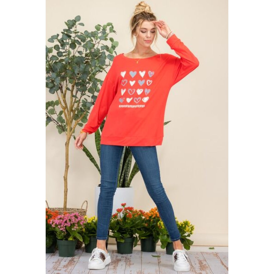 Celeste Full Size Heart Graphic Long Sleeve T-Shirt Apparel and Accessories