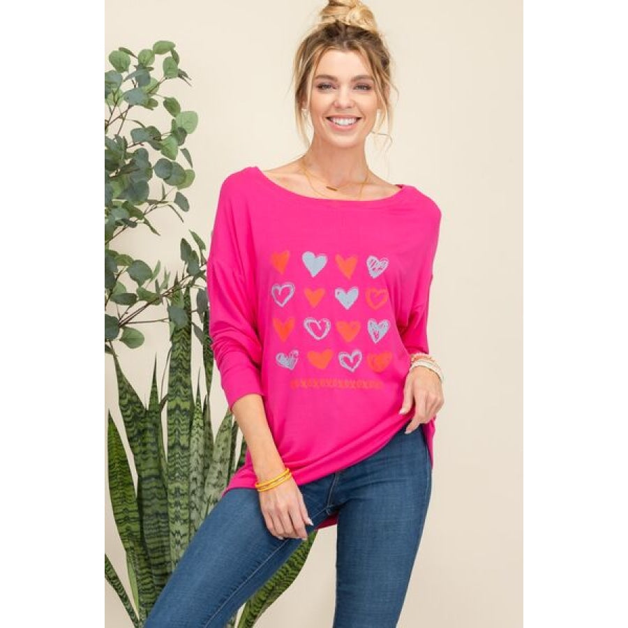 Celeste Full Size Heart Graphic Long Sleeve T-Shirt FUCHSIA / S Apparel and Accessories