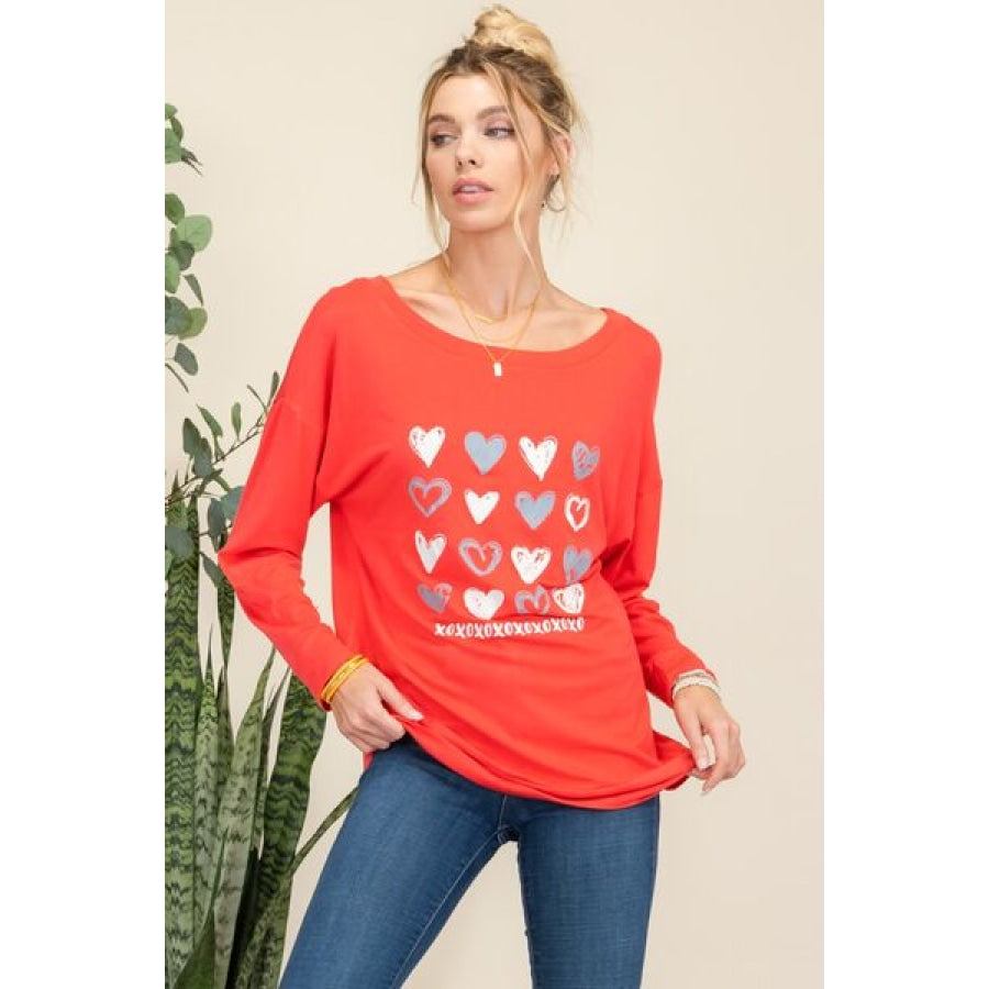 Celeste Full Size Heart Graphic Long Sleeve T-Shirt Red / S Apparel and Accessories