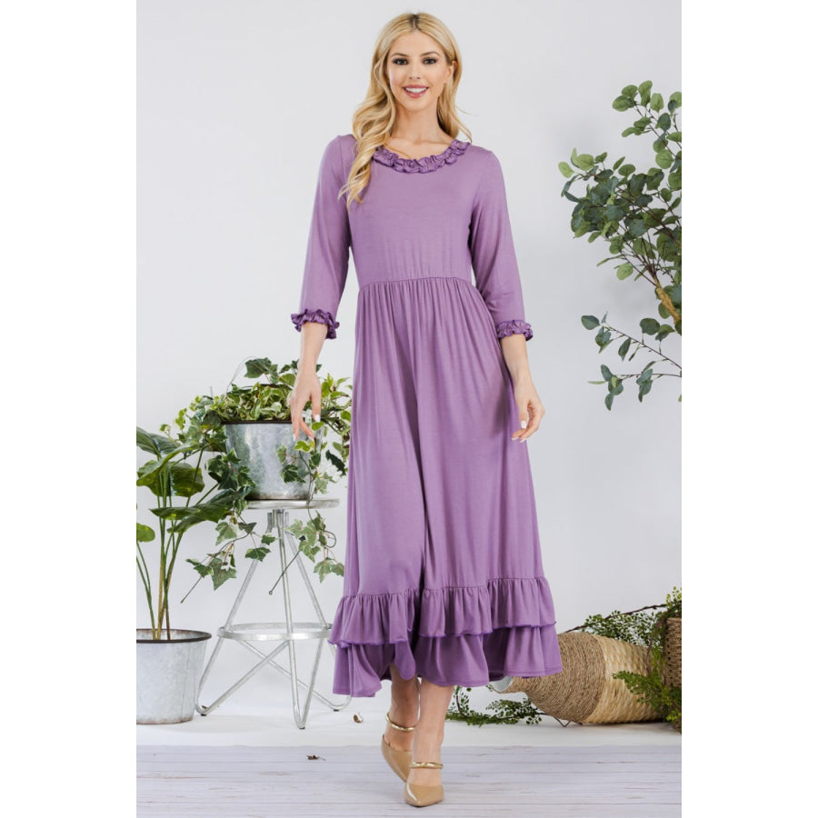 Celeste Full Size Layered Ruffle Hem Dress with Pockets Apparel and Accessories