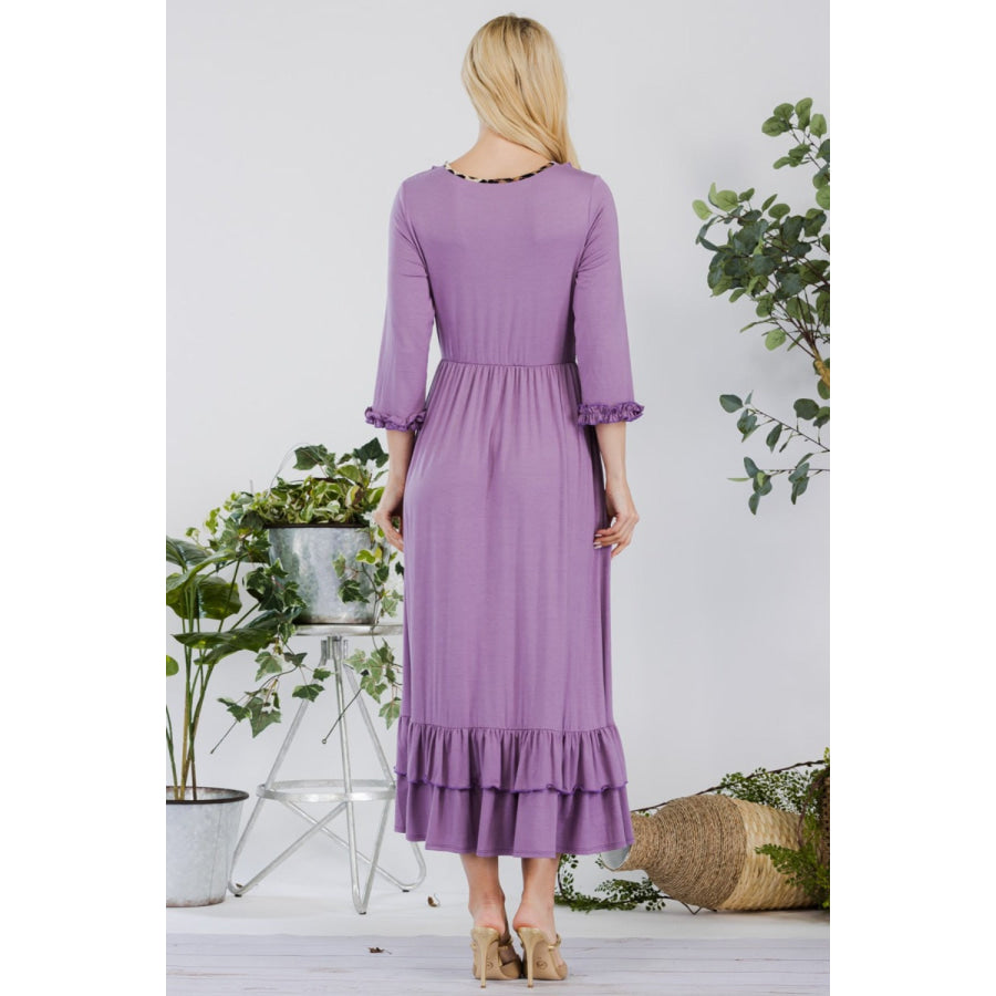 Celeste Full Size Layered Ruffle Hem Dress with Pockets Lilac / S Apparel and Accessories