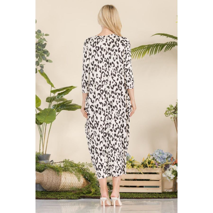 Celeste Full Size Leopard Contrast Dress with Pockets Apparel and Accessories