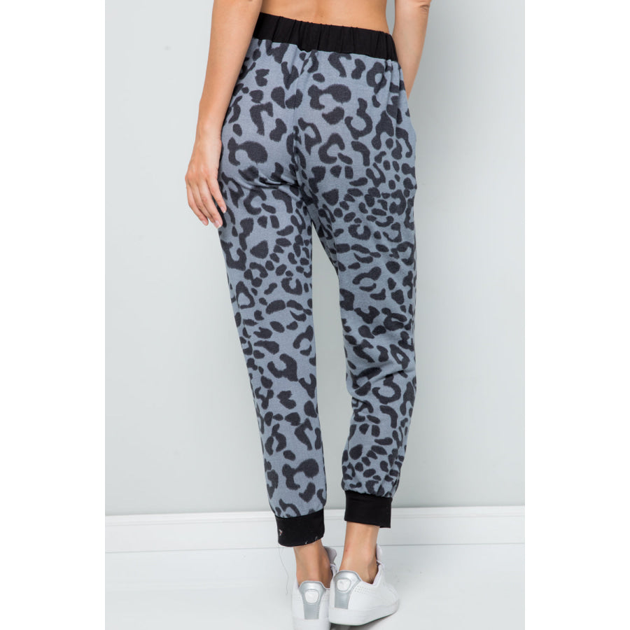 Celeste Full Size Leopard Contrast Sweatpants Apparel and Accessories