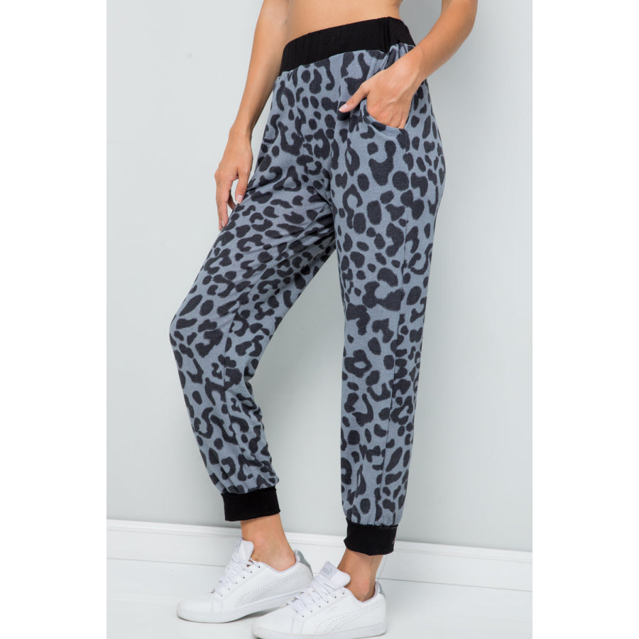 Celeste Full Size Leopard Contrast Sweatpants Apparel and Accessories