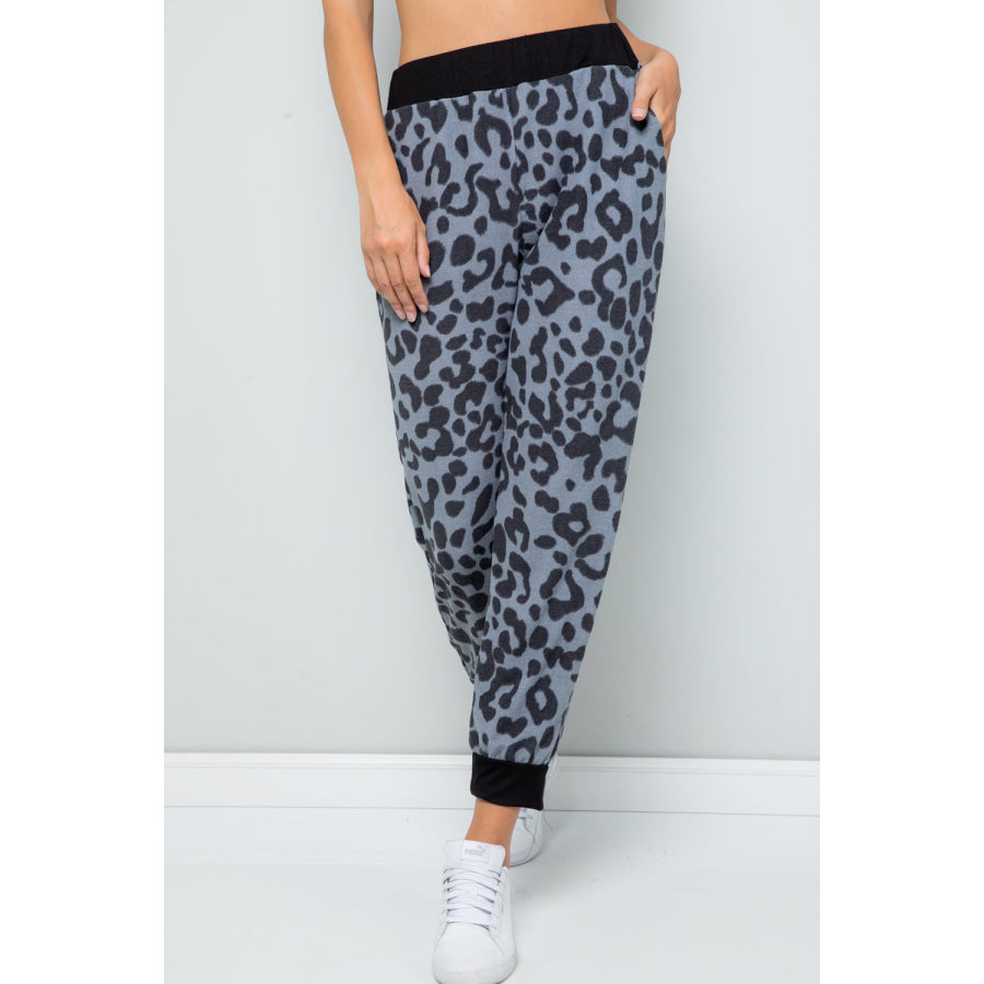 Celeste Full Size Leopard Contrast Sweatpants Grey Leopard / S Apparel and Accessories