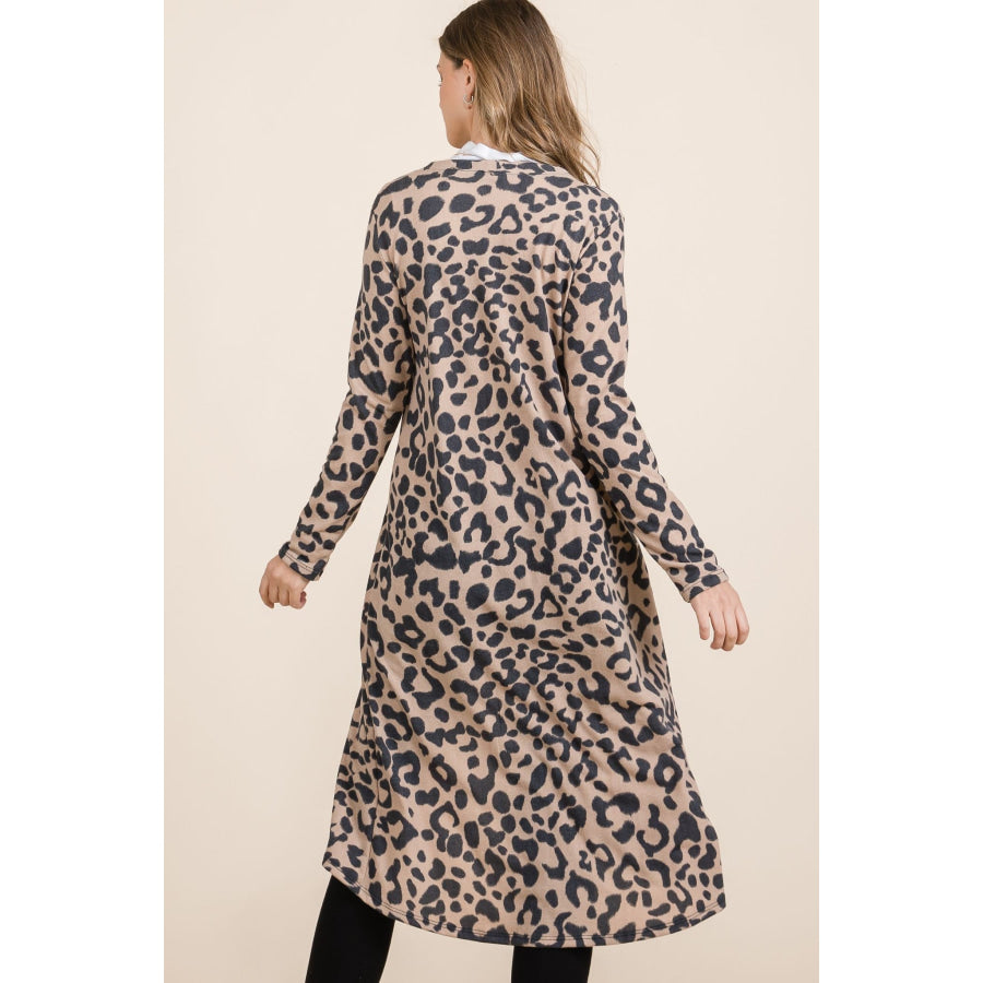 Celeste Full Size Leopard V-Neck Long Sleeve Cardigan Apparel and Accessories