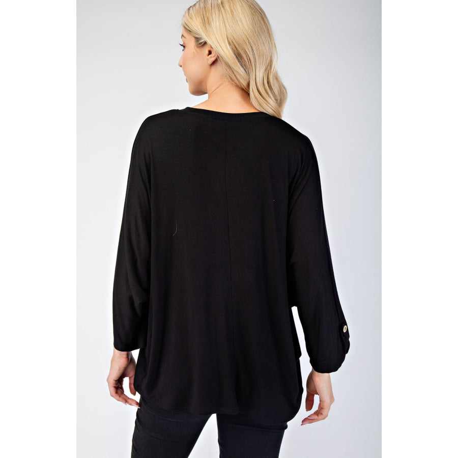 Celeste Full Size Notched Three-Quarter Sleeve Blouse Apparel and Accessories